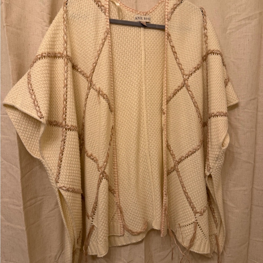 Knox Rose Cream Boho Knit Poncho Sweater Womens S Layering Cardigan